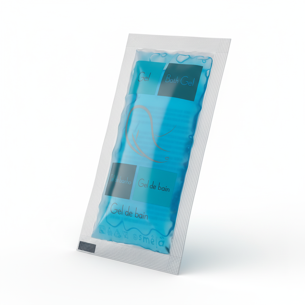 Hotel bath gel in 15 ml sachet.