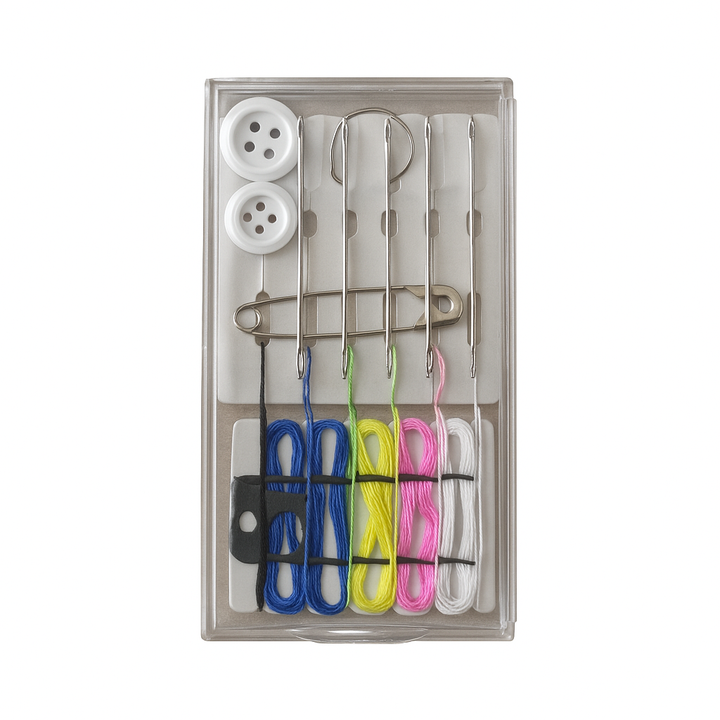 Bio Sewing Set with threads, buttons, needle and safety pin for hotels