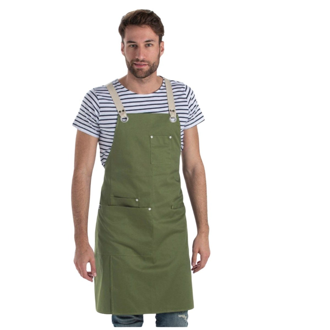 Bib Apron Unisex Dungarees Pockets Military Green - Pink Ant SL