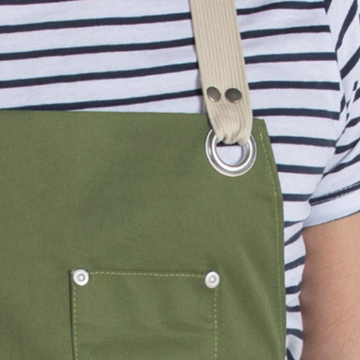 Bib Apron Unisex Dungarees Pockets Military Green - Pink Ant SL