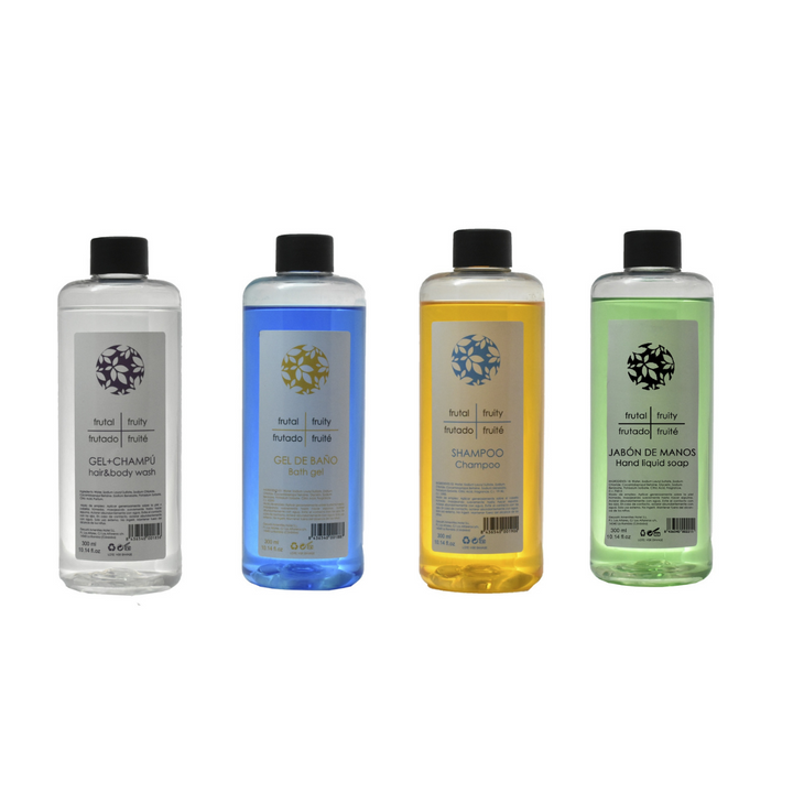 Transparent container for soap dispensers in hotels and hospitality.