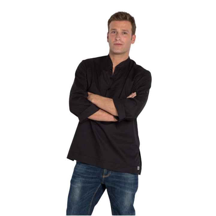Black men's "Playa" shirt with mao collar and set-in sleeves