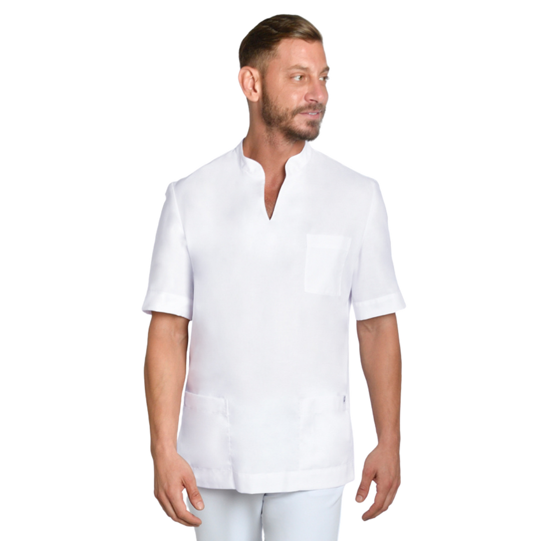 Men's white coat with mao collar for spa uniforms