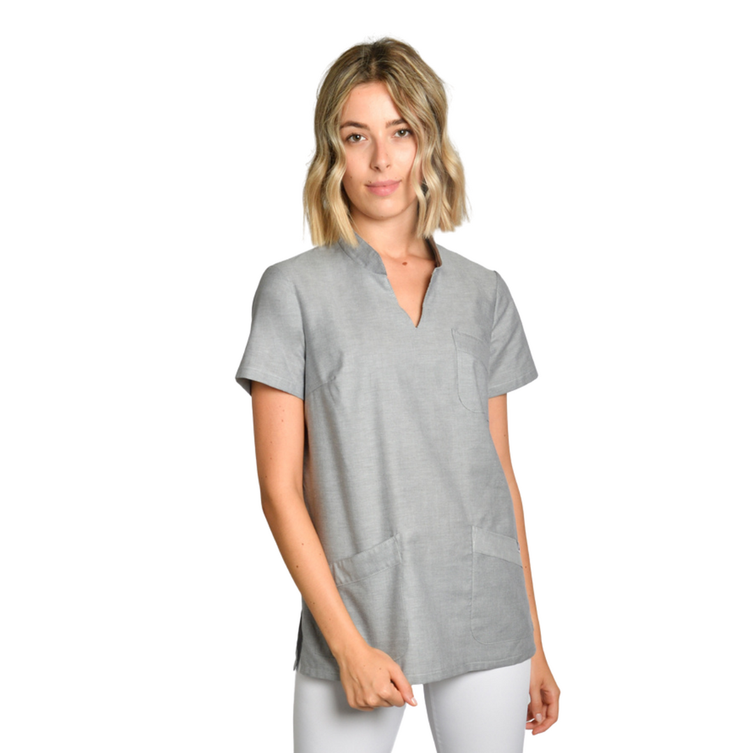 Grey coat with mao collar for spa uniforms