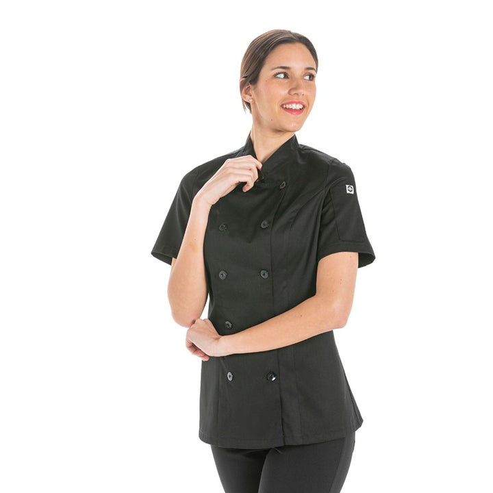 Professional short sleeve black chef jacket with double breasted buttons