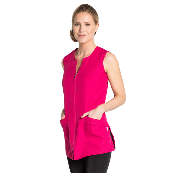 Fuchsia sleeveless jacket for spa uniforms