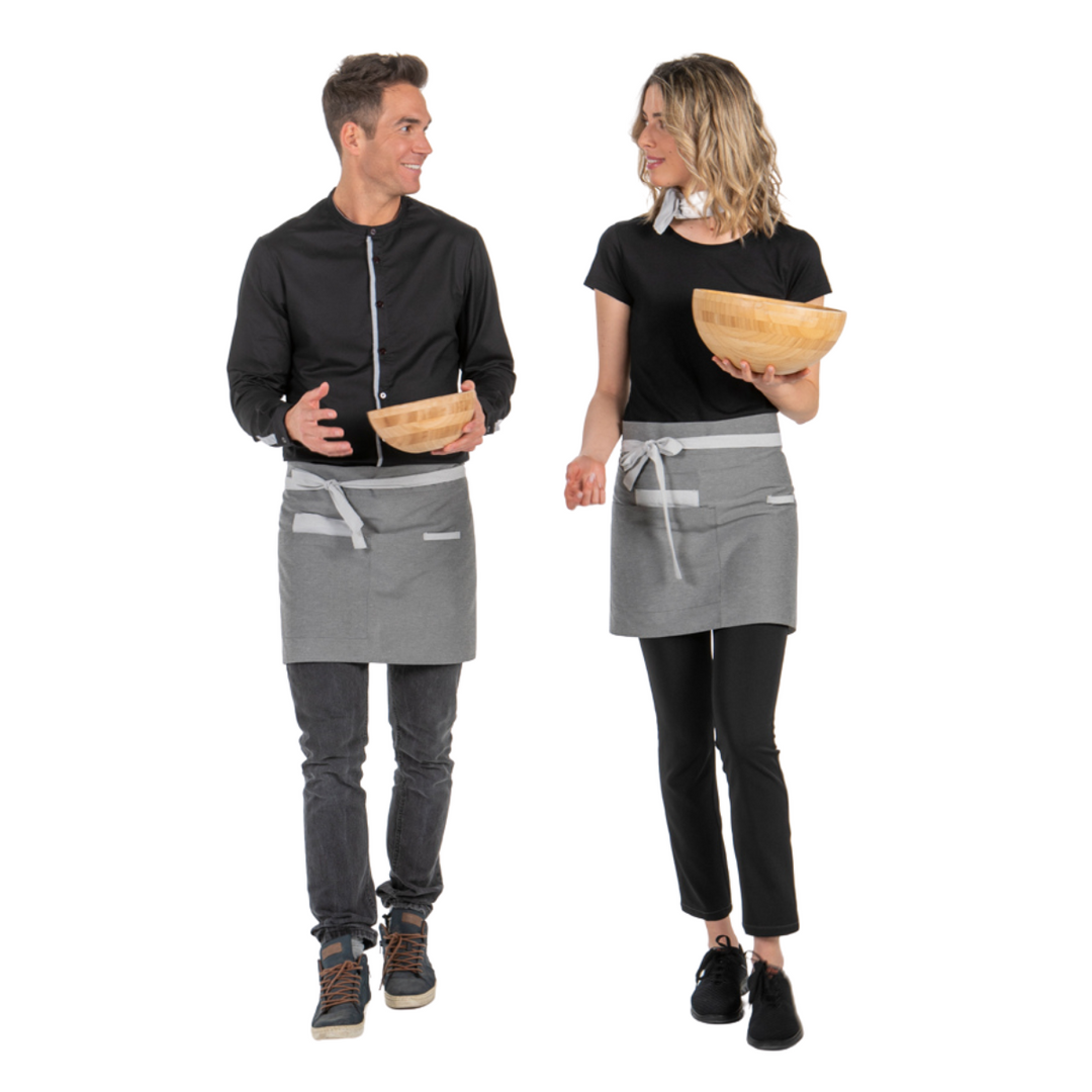 Gray waiter's apron with cloth loop