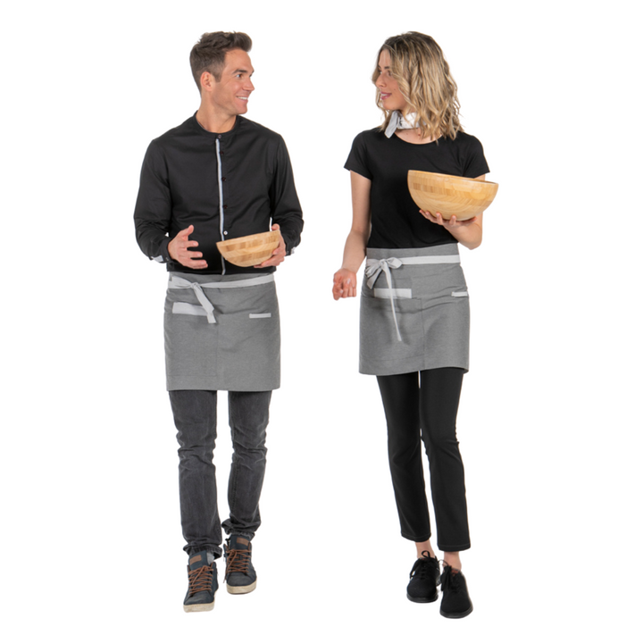 Gray waiter's apron with cloth loop