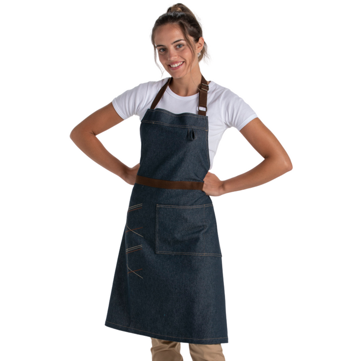 Embroidered Denim Bib Apron