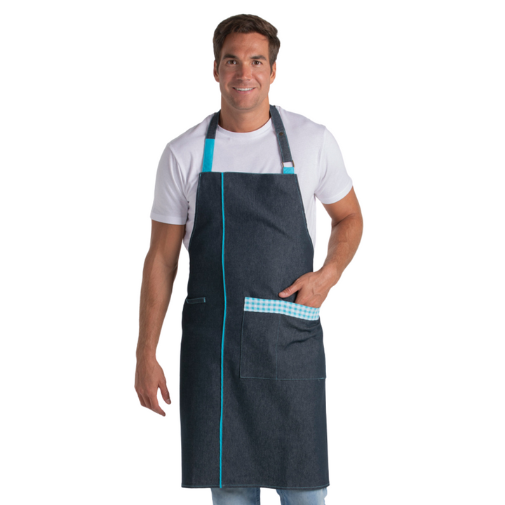 Denim Bib Apron Blue Check Pattern