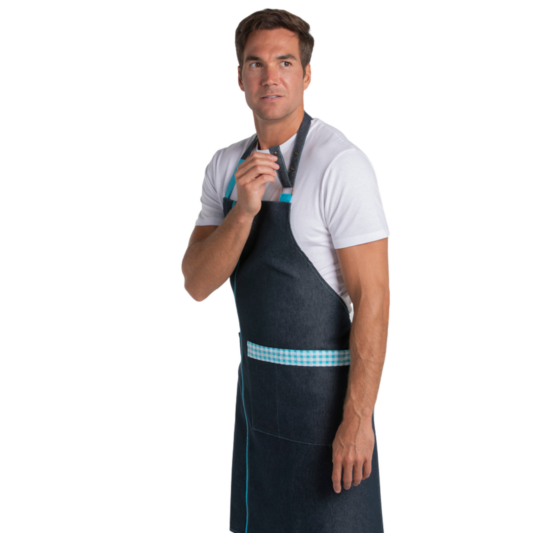 Denim Bib Apron Blue Check Pattern