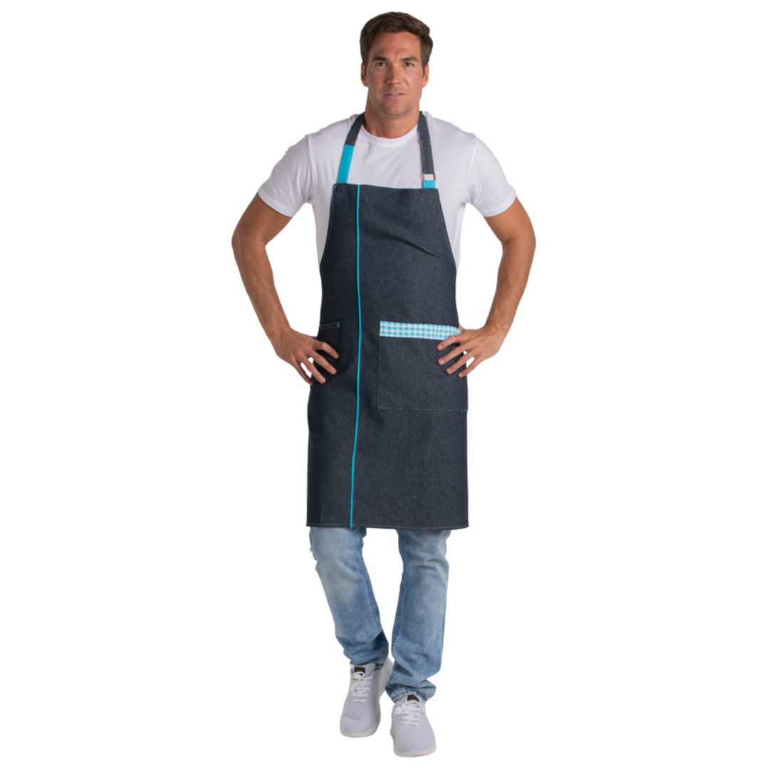 Denim Bib Apron Blue Check Pattern