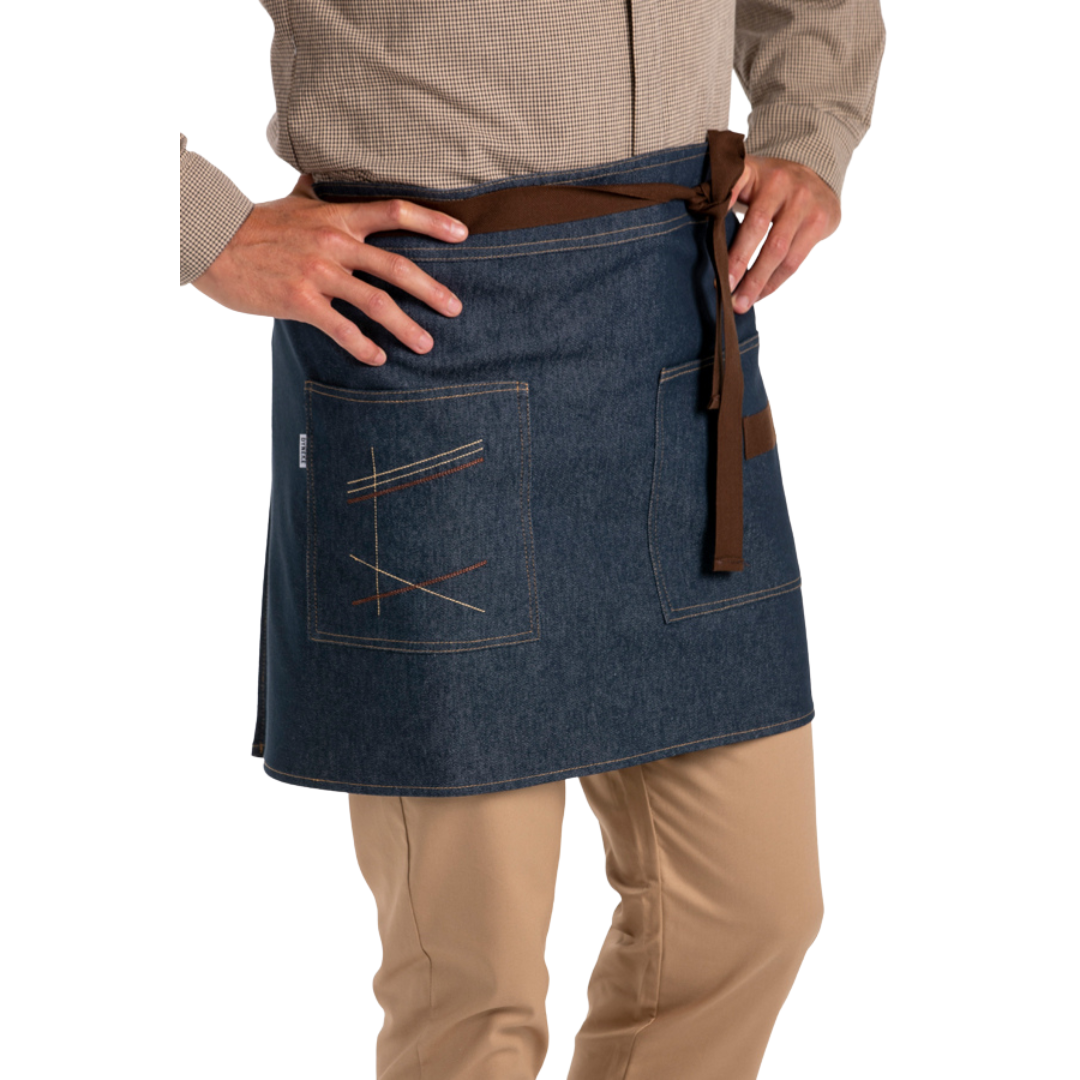 Short Embroidered Denim Apron