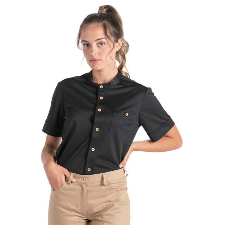 Black Granite Wood Button T-Shirt