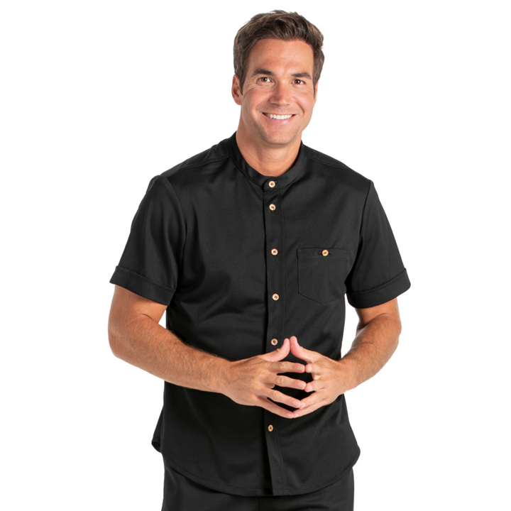 Black Granite Wood Button T-Shirt