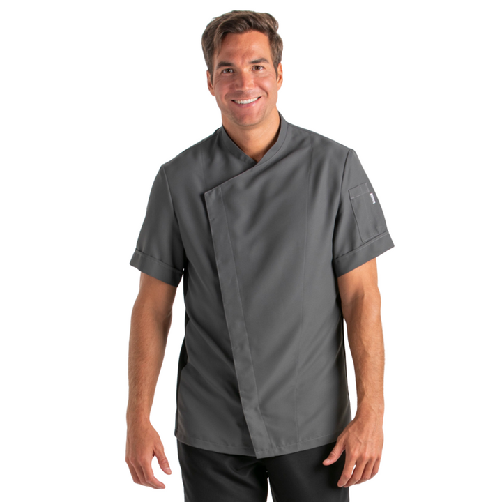 Short Sleeve Gray Microfiber Kitchen Jacket