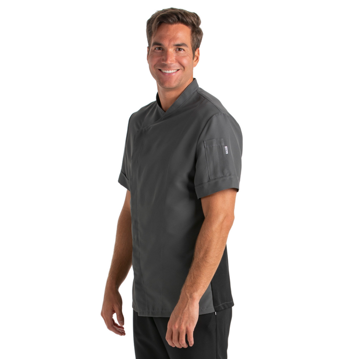 Short Sleeve Gray Microfiber Kitchen Jacket