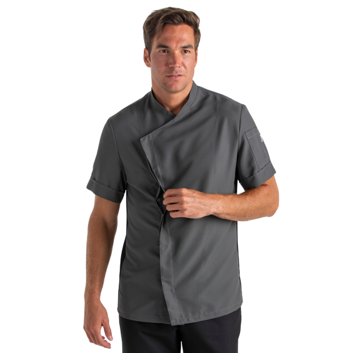 Short Sleeve Gray Microfiber Kitchen Jacket