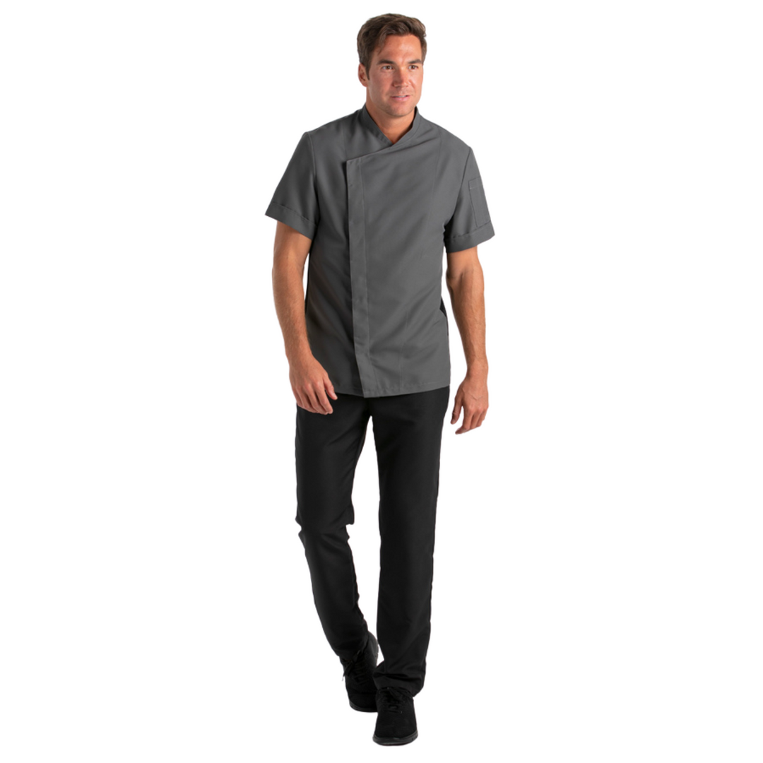 Short Sleeve Gray Microfiber Kitchen Jacket