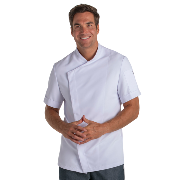 Short Sleeve White Microfiber Chef Jacket