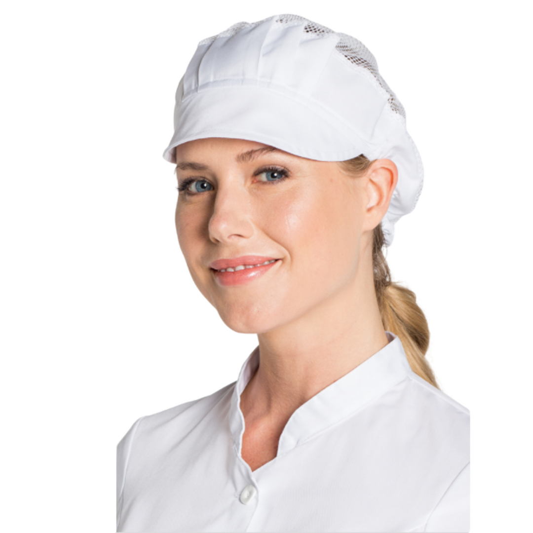 Gorro blanco de cocinero con rejilla transpirable