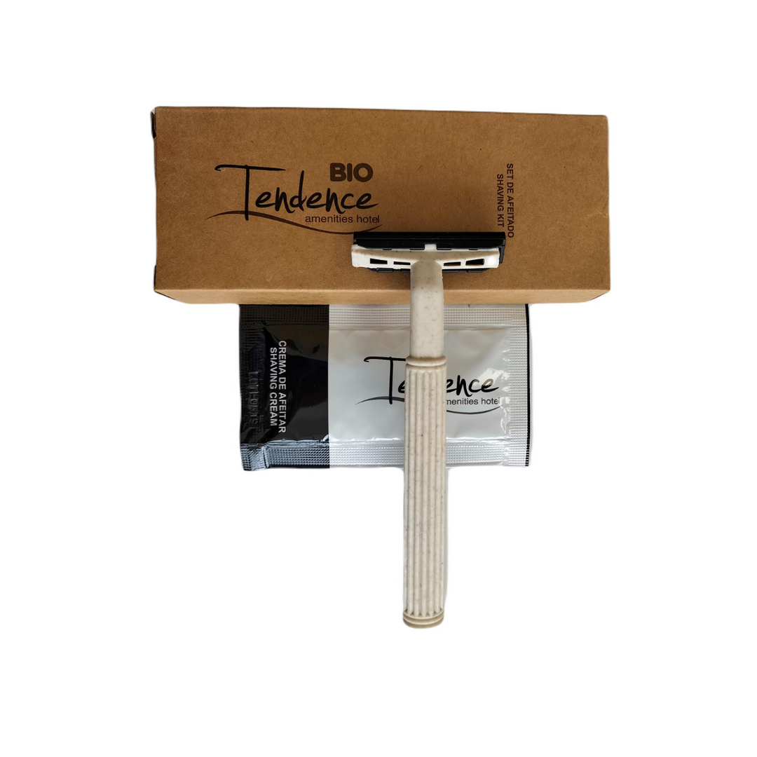 Bio Shaving Pack with razor and cream in ecological cardboard box for hotels.