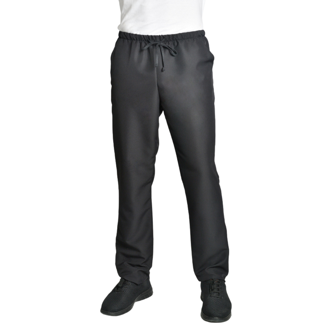 Black microfiber waiter's pants with adjustable drawstring