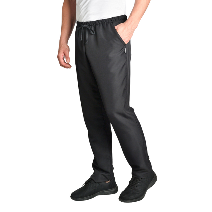 Black professional hospitality garment with drawstring and pockets