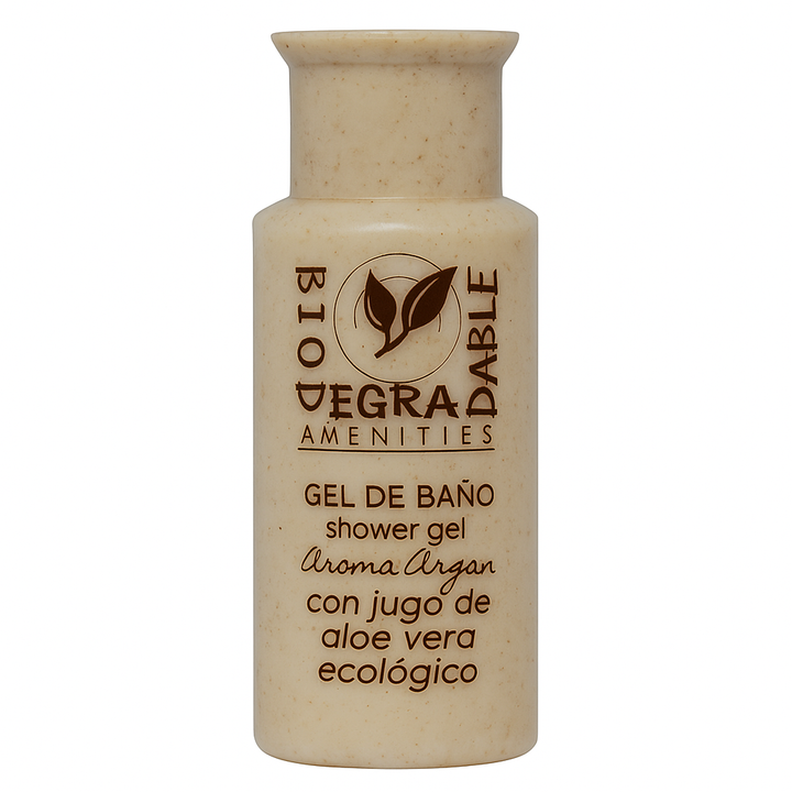 Lait corporel biodégradable 30 ml à l'aloès et au parfum d'argan pour les hôtels.