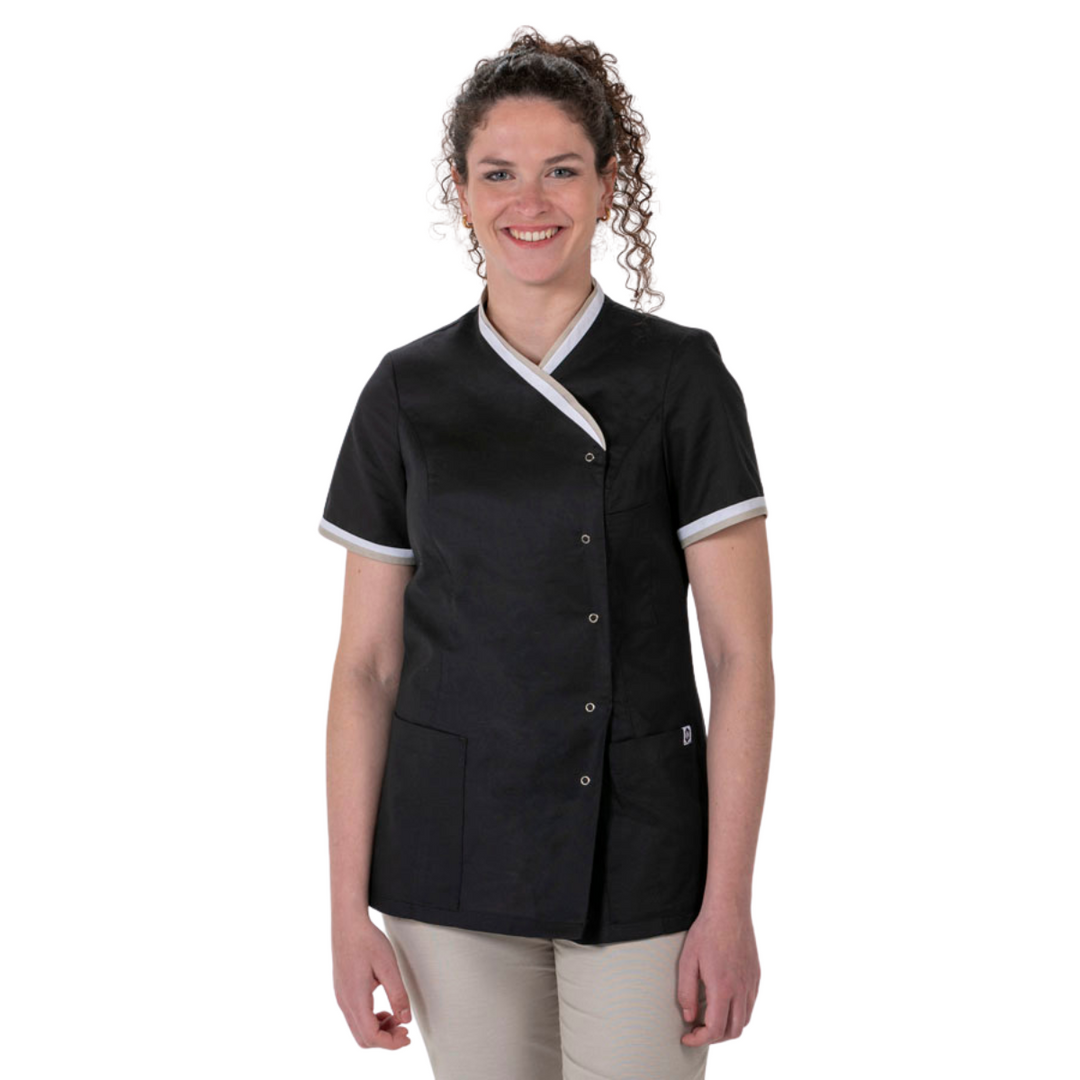 Veste de spa noire pour femmes avec passepoil sur le col et les manches