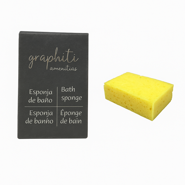 Détail de l'éponge de bain noire pour l'hôtellerie