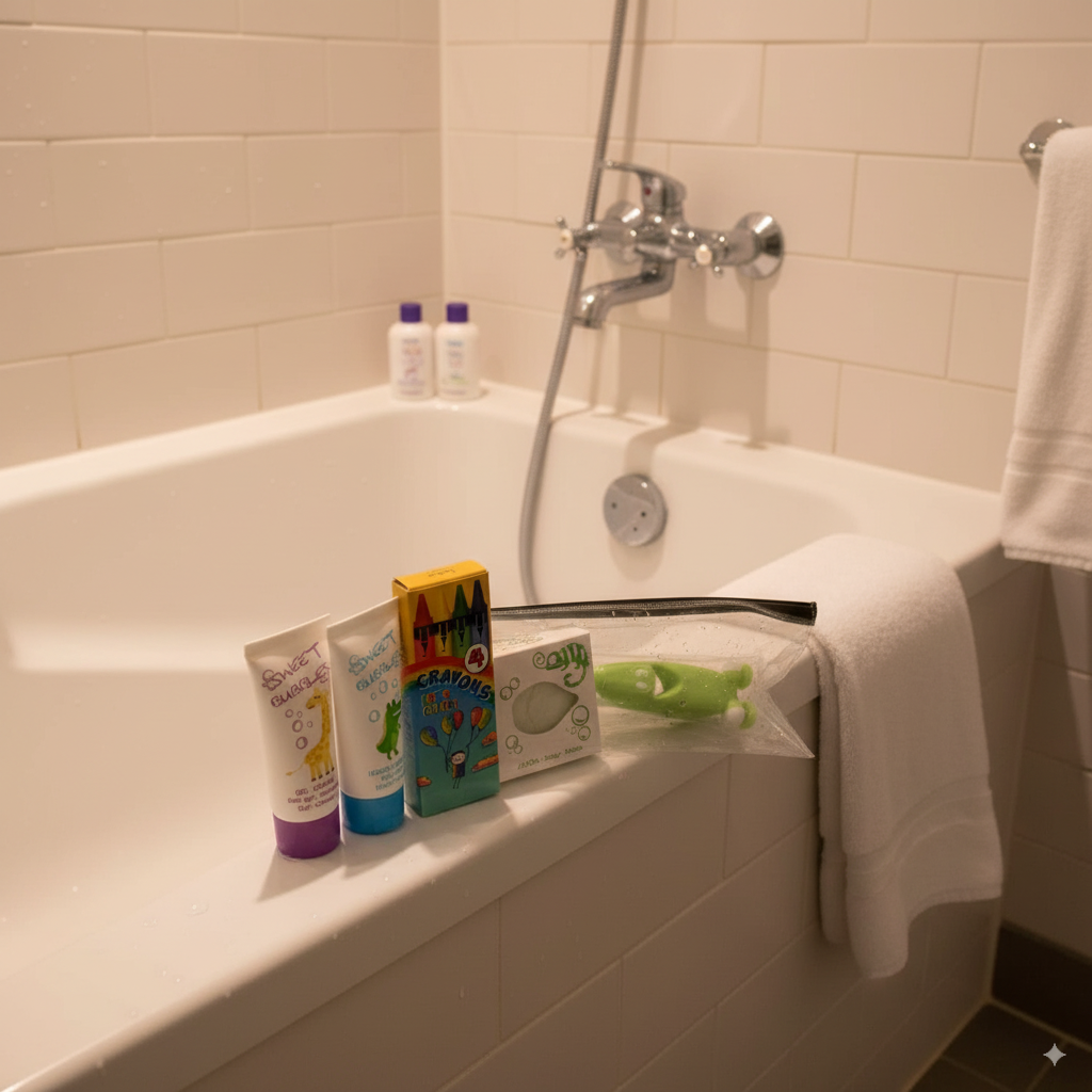 Trousse de toilette pour enfants dans les hôtels avec éponge et crayons de couleur