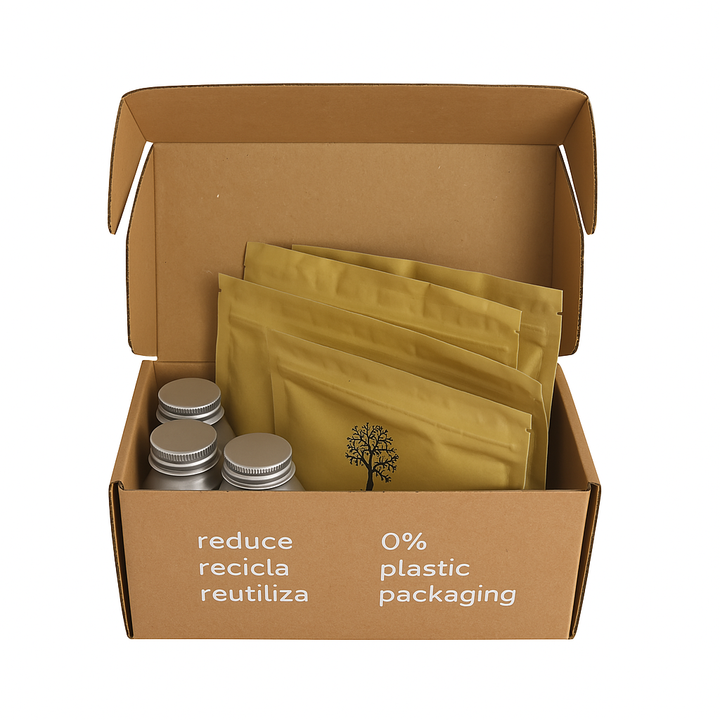 Kits de bienvenue durables pour appartements de vacances dans une boîte en kraft recyclé