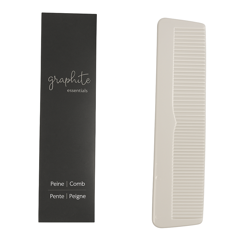 Peigne droit 2 pointes Noir en gros dans une boîte en carton noire.