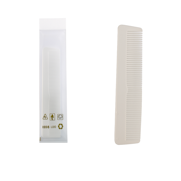 Peigne droit urbain 2 dents en gros emballé en flow pack transparent.