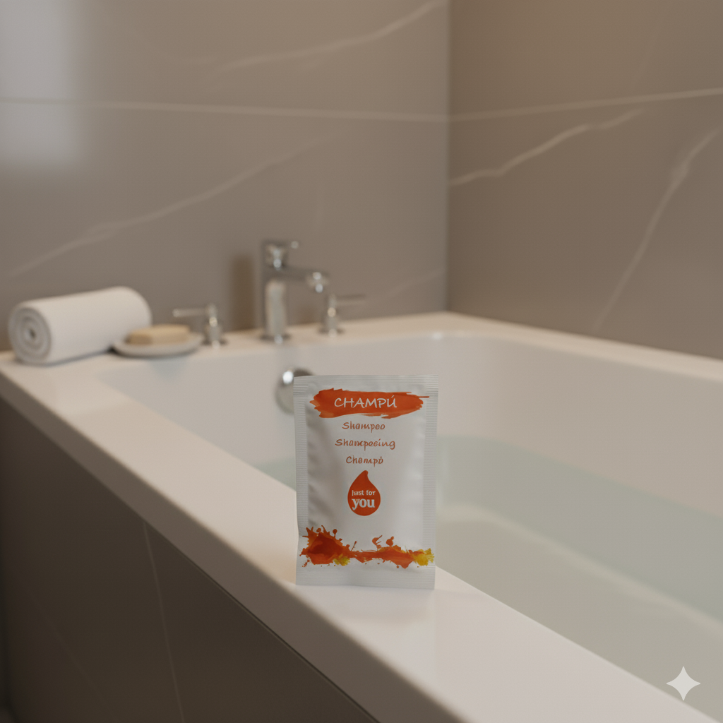 Sachet unique de 10 ml de shampoing pour hôtels, format unidose pratique, disponible en vrac.