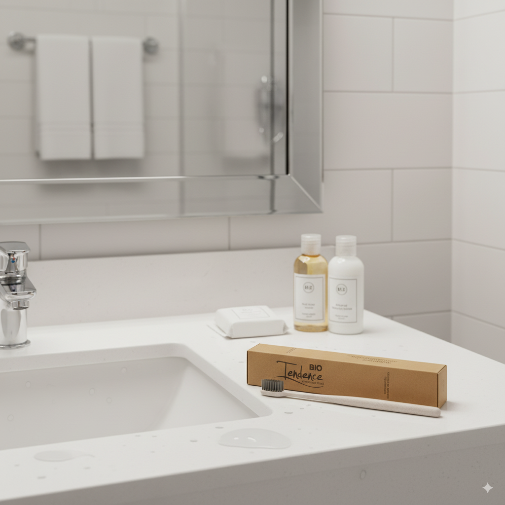 Kit dentaire écologique pour hôtel avec brosse à dents et dentifrice biodégradables
