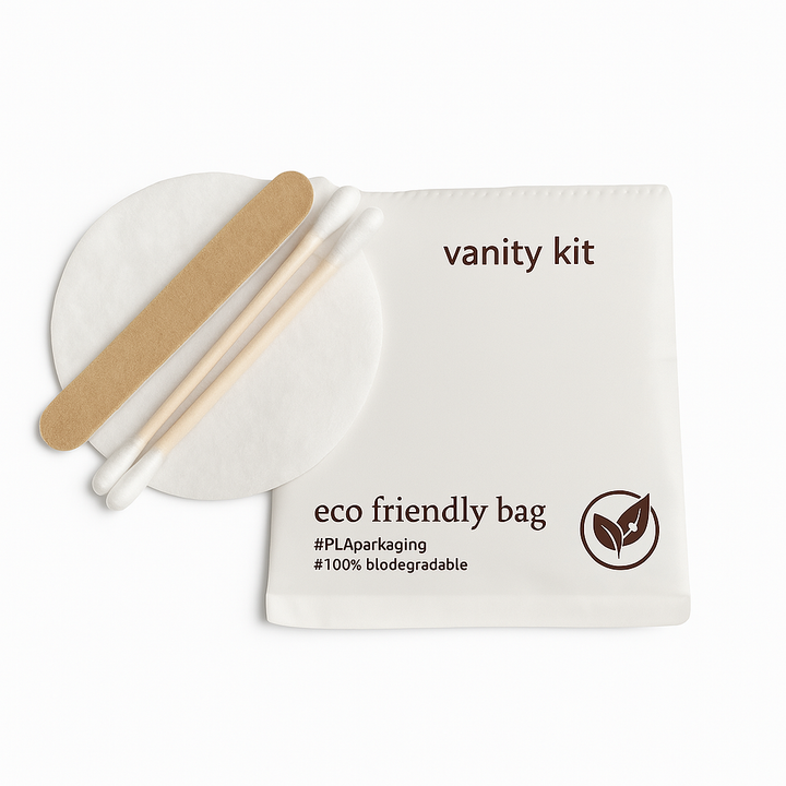 Set biodégradable pour femmes avec disques, bâtonnets et lime pour hôtels