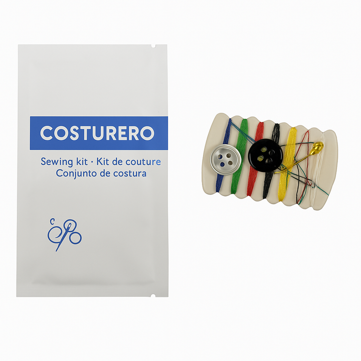 Set de couture Jasmine avec fils, boutons et aiguille en papier pierre pour hôtels