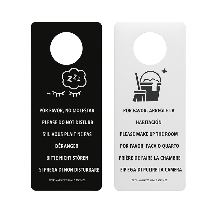 Carte "Ne pas déranger" bicolore blanc-noir pour les hôtels en carton laminé