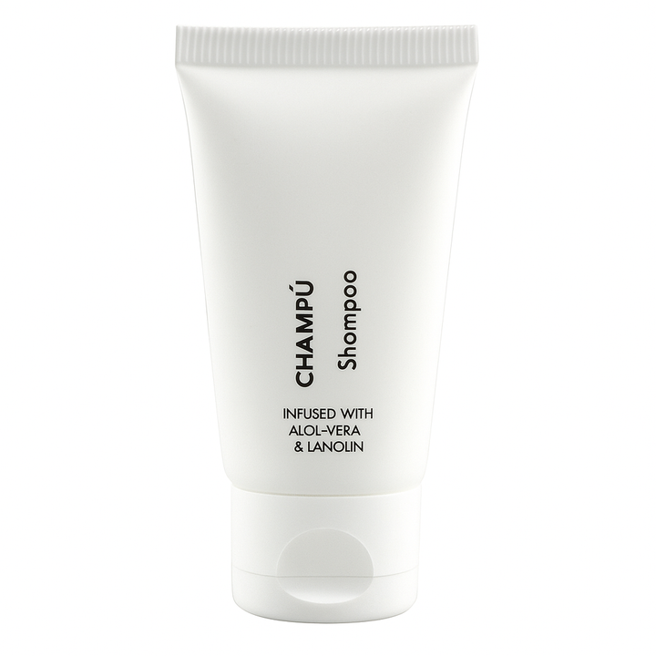 Shampooing chaud en tube de 20 ml à l'extrait d'aloe vera et à la lanoline, parfait comme shampooing d'hôtel et shampooing en gros pour les hôtels et les hébergements.