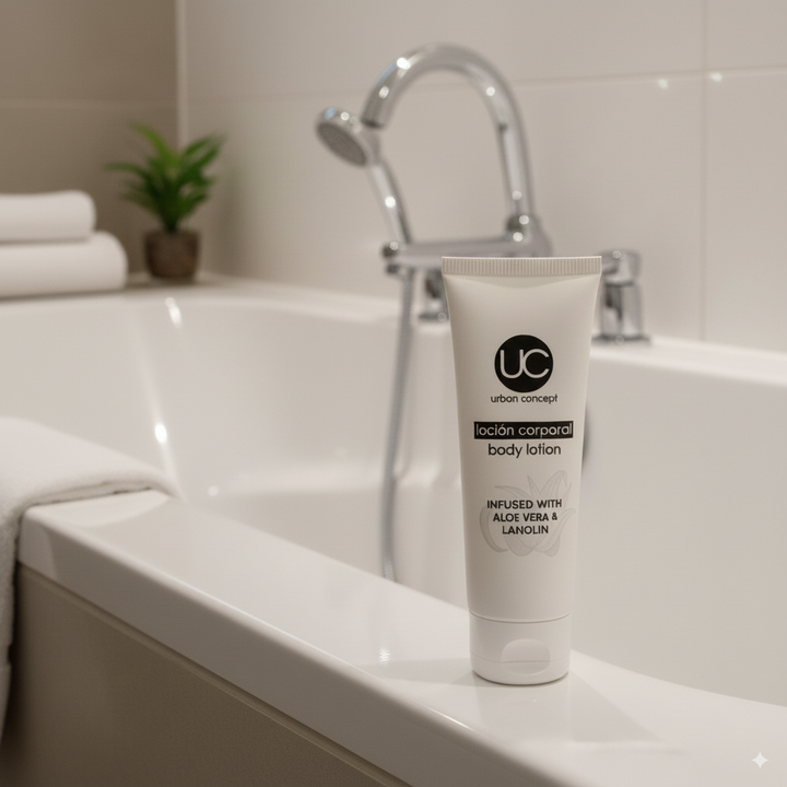 Lait corporel d'accueil pour les hôtels, format tube de 30 ml.