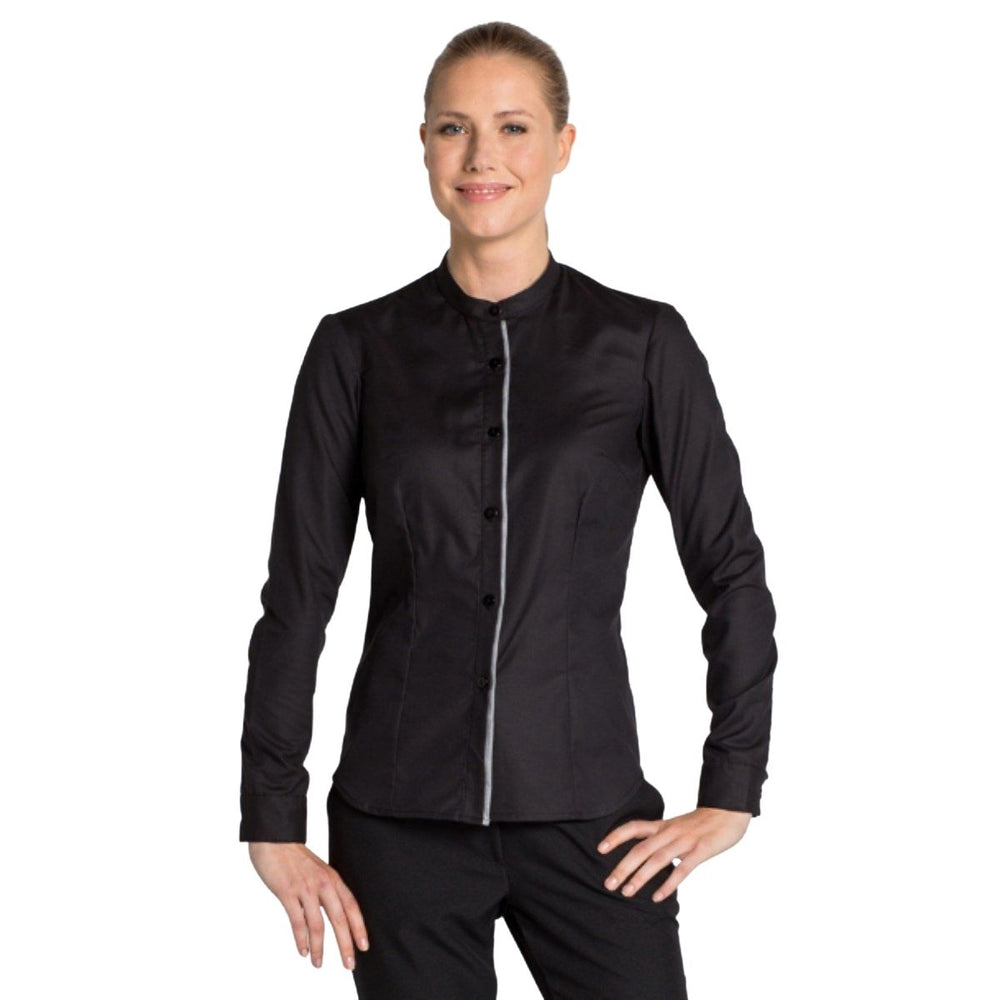 Veste élégante pour serveuse, couleur noire avec détails gris