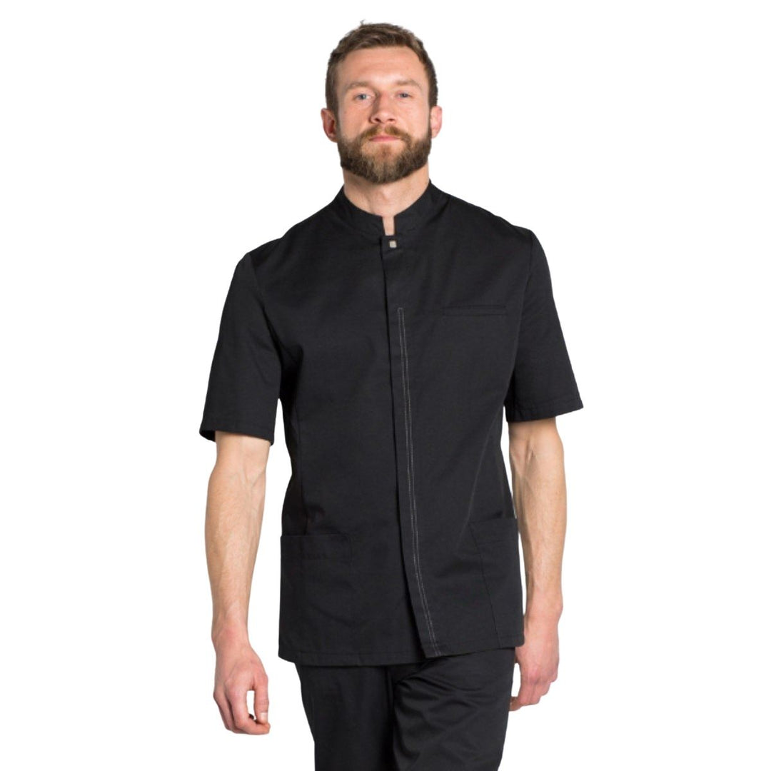 Veste d'intérieur noire à manches courtes et col mao pour homme