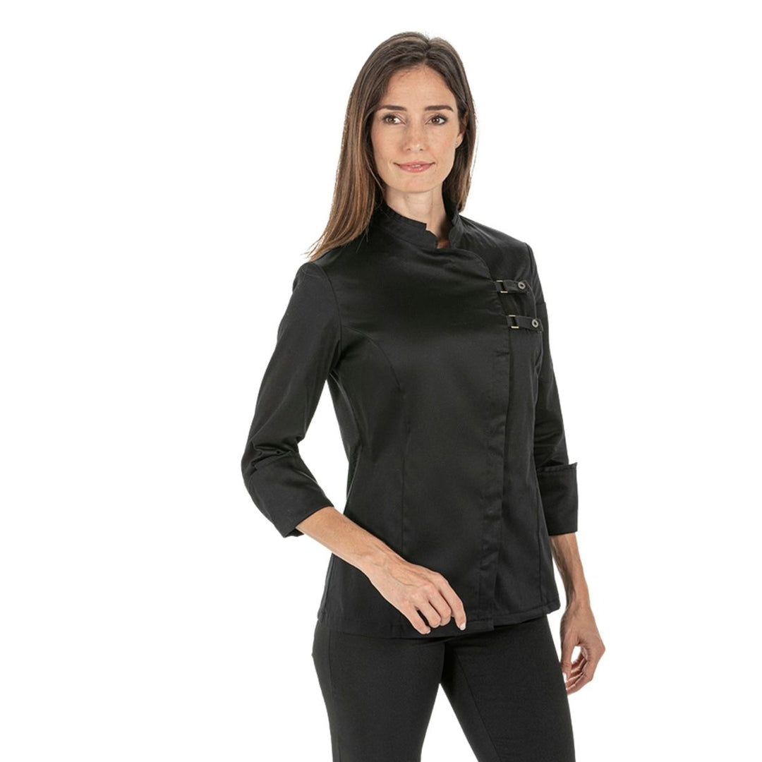 Veste de chef noire avec fermeture à boucle et manches longues