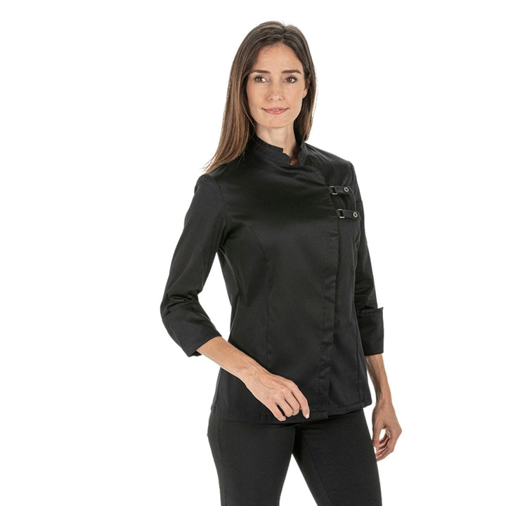 Veste de chef noire avec fermeture à boucle et manches longues