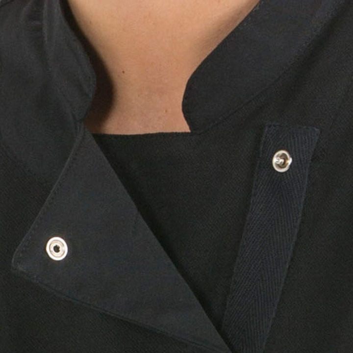 Veste de cuisine noire originale avec tissu antibactérien et grille