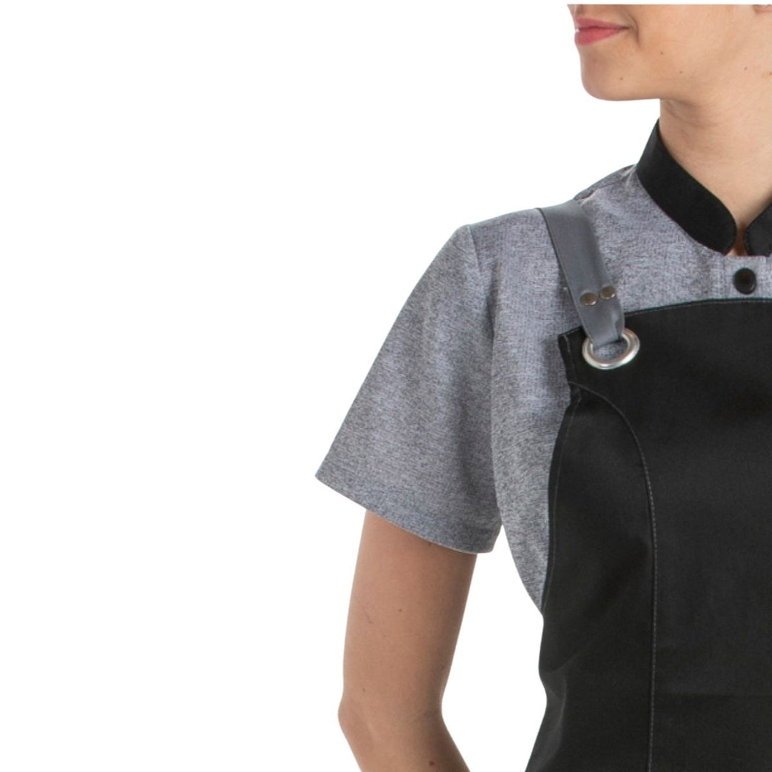 Delantal femenino resistente con bolsillo lateral doble para cafeterías y bares