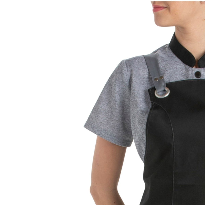 Delantal femenino resistente con bolsillo lateral doble para cafeterías y bares