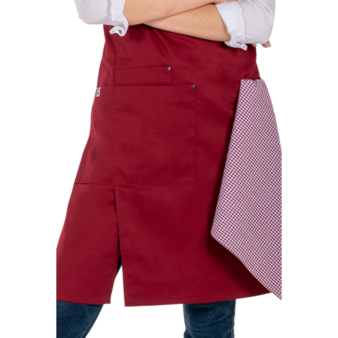 Tablier de traiteur marron avec bretelles croisées dans le dos